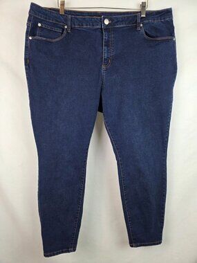 Tahari Women's Jeans Size 24W Blue Kelly Mid Rise Skinny Dark Denim Jean Pants
